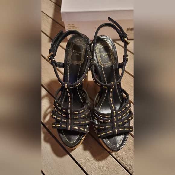 Dior Antica Suede Stitched Cork Sandals - Picture 3 of 5